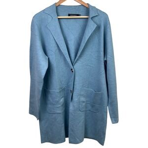 Merokeety Aqua Blue Wool Blend Knit Two Button Cardigan Blazer Large
